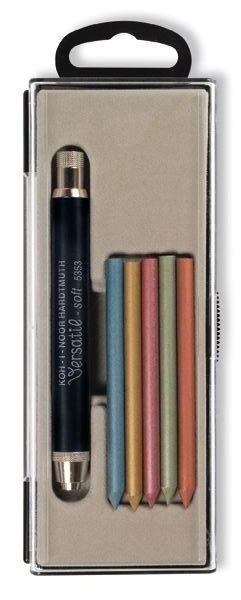 Koh-i-noor čierna versaltilka 5,6 mm Soft + 6 metalických farevných tuh v púzdre