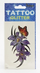 Tetovanie - Fialové kvety s motýľom