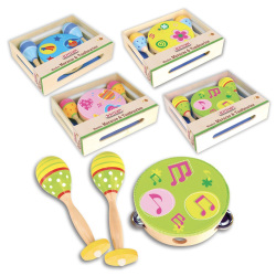 Bontempi - Drevený set tamburína a maracas s veselými obrázkami