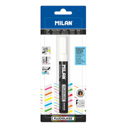 Popisovač MILAN FLUOGLASS 2-4 m, biely - blister