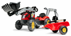 Falk Šliapací traktor Vintage 2058N s lyžicou, bagrom a prívesom, červený